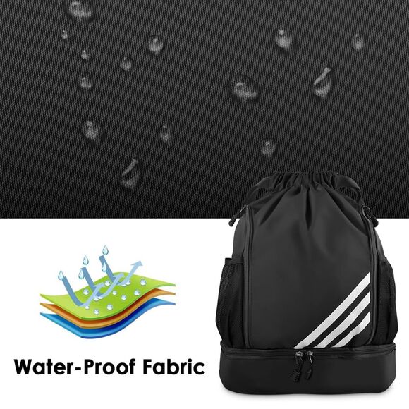 Large Water Resistant Sports Backpack Gym Drawstring Bag Backpack, Black, White - Picture 3 of 7